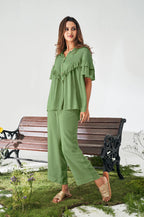 Olive Green Ruffle Top and Pants Co-ord Set