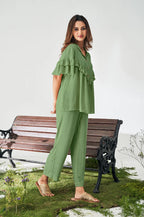 Olive Green Ruffle Top and Pants Co-ord Set
