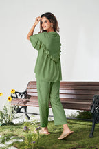 Olive Green Ruffle Top and Pants Co-ord Set