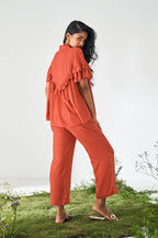 Olive Green Ruffle Top and Pants Co-ord Set