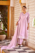 Purple Ethnic Motifs Embroidered Mirror Work Anarkali Kurti with Pyjamas & Dupat