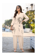 Cream Cotton Blend Printed Co-ord Set