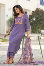 Lavender Chinon Printed Kurta Set with Dupatta