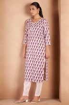 Cream & Wine Pure Cotton Paisley Printed Kurta