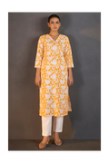 Yellow Pure Cotton Floral Printed Kurta