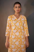 Yellow Pure Cotton Floral Printed Kurta