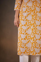 Yellow Pure Cotton Floral Printed Kurta
