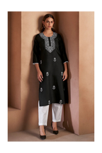 Black Cotton Blend Chikankari Embroidered Kurta