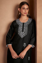 Black Cotton Blend Chikankari Embroidered Kurta