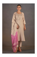 Cream Roman Silk Embroidered with Sequined Work Kurta Set With Dupatta