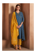 Navy Blue Viscose Rayon Printed Kurta Set