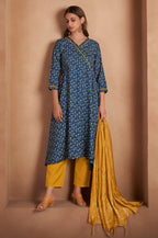 Navy Blue Viscose Rayon Printed Kurta Set