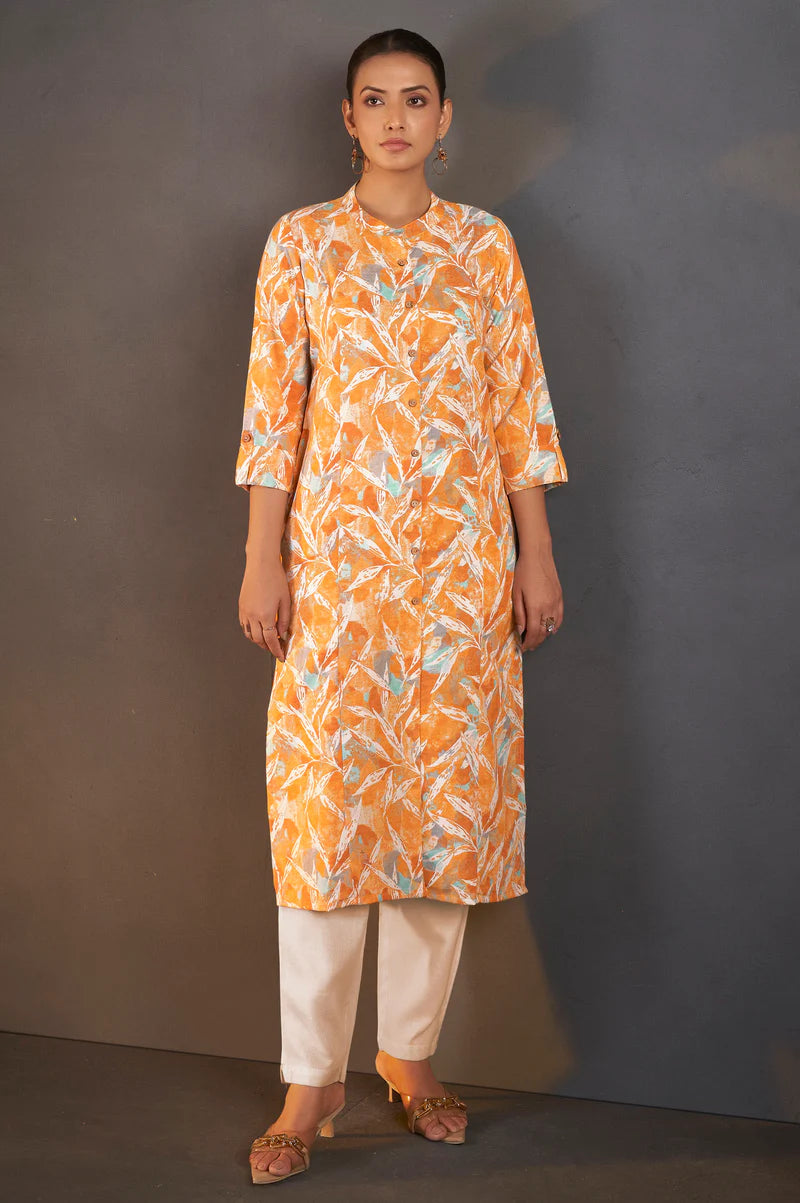 Light Pink Cotton Blend Printed Kurta