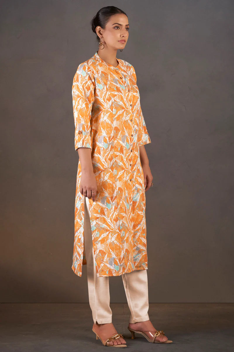 Light Pink Cotton Blend Printed Kurta