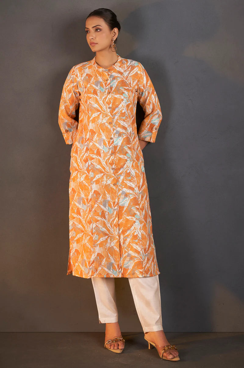 Light Pink Cotton Blend Printed Kurta