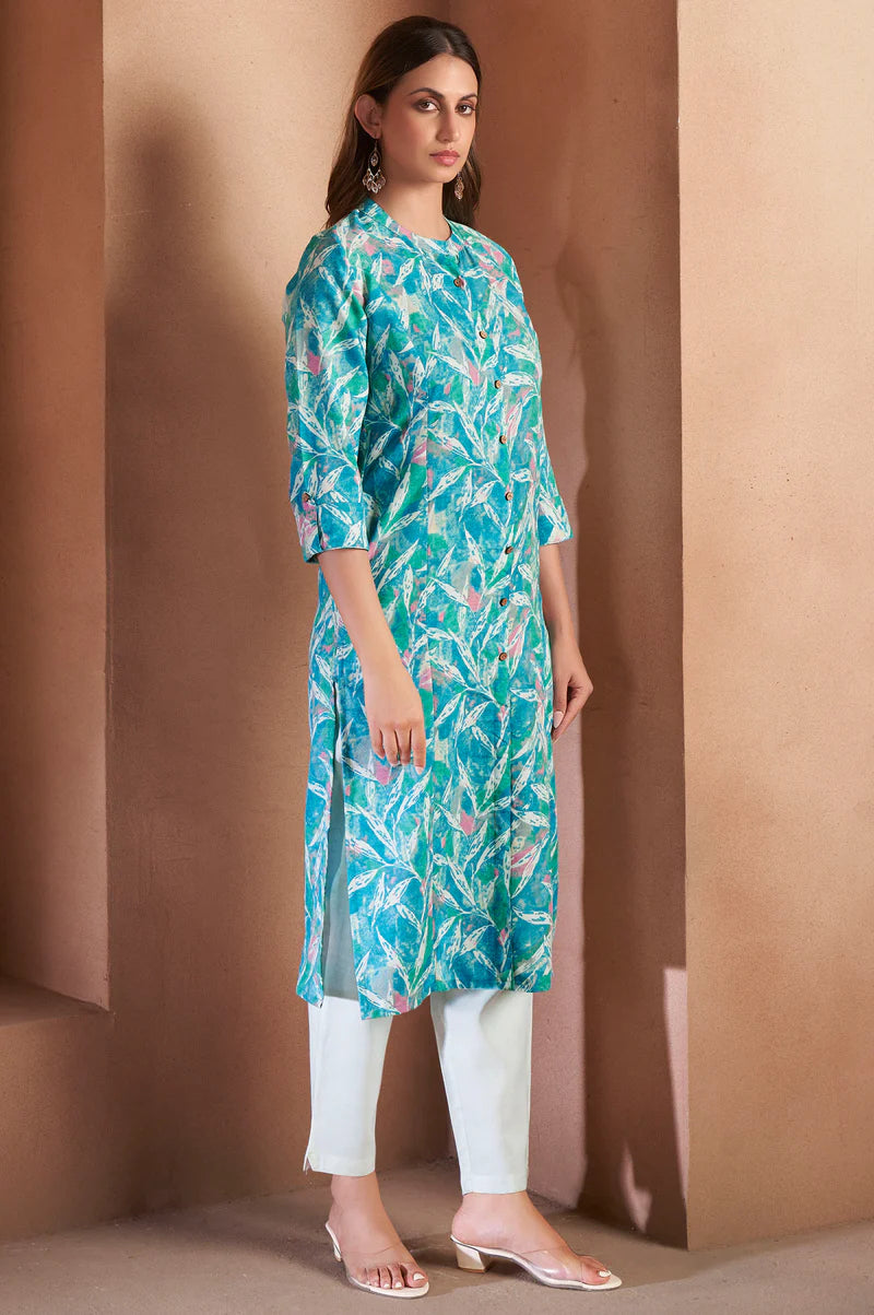 Light Pink Cotton Blend Printed Kurta