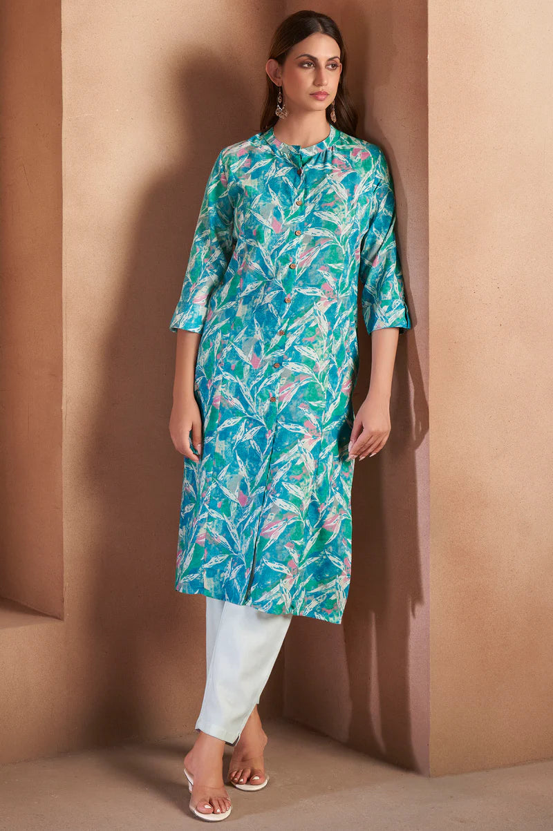 Light Pink Cotton Blend Printed Kurta