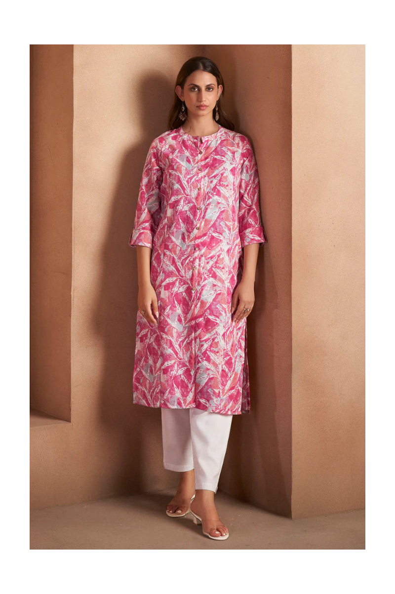 Light Pink Cotton Blend Printed Kurta