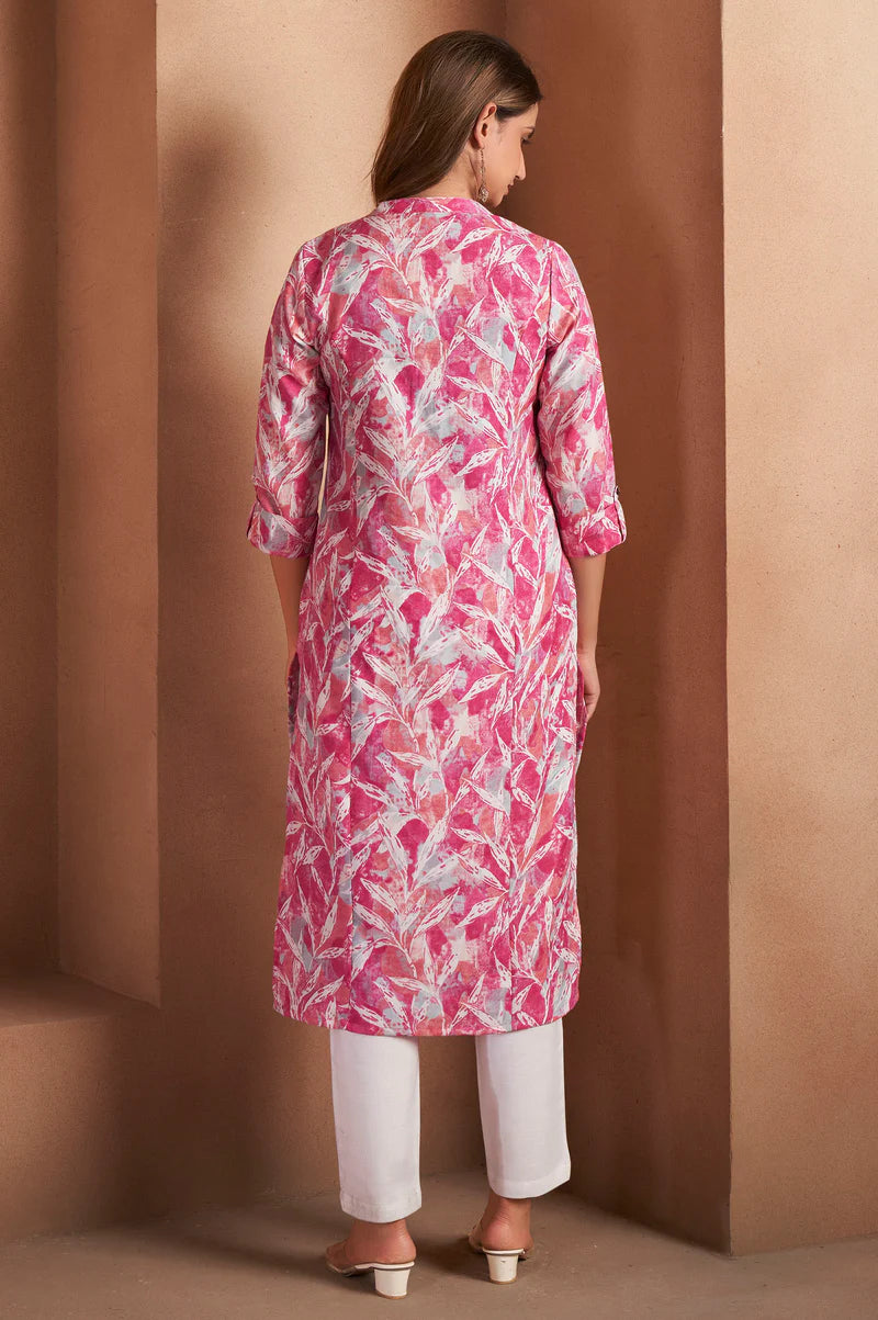 Light Pink Cotton Blend Printed Kurta
