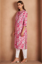 Light Pink Cotton Blend Printed Kurta