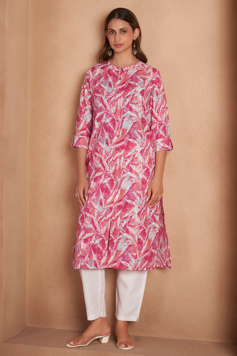 Light Pink Cotton Blend Printed Kurta