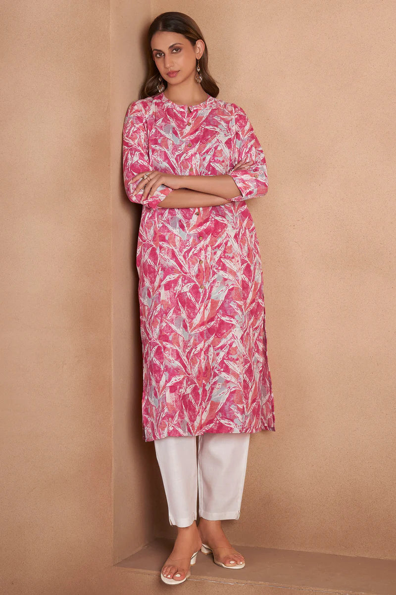 Light Pink Cotton Blend Printed Kurta
