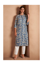 Turquoise Cotton Blend Floral Printed Kurta