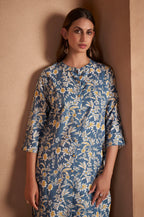 Turquoise Cotton Blend Floral Printed Kurta