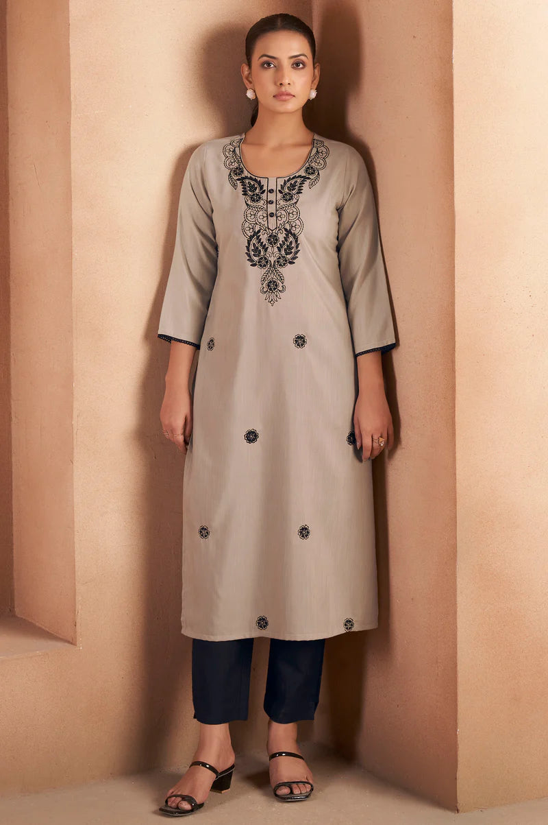 Pista Green Cotton Blend Chikankari Embroidered Kurta