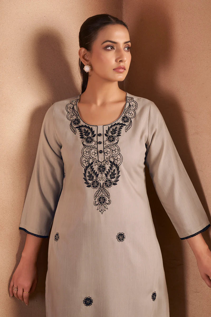 Pista Green Cotton Blend Chikankari Embroidered Kurta