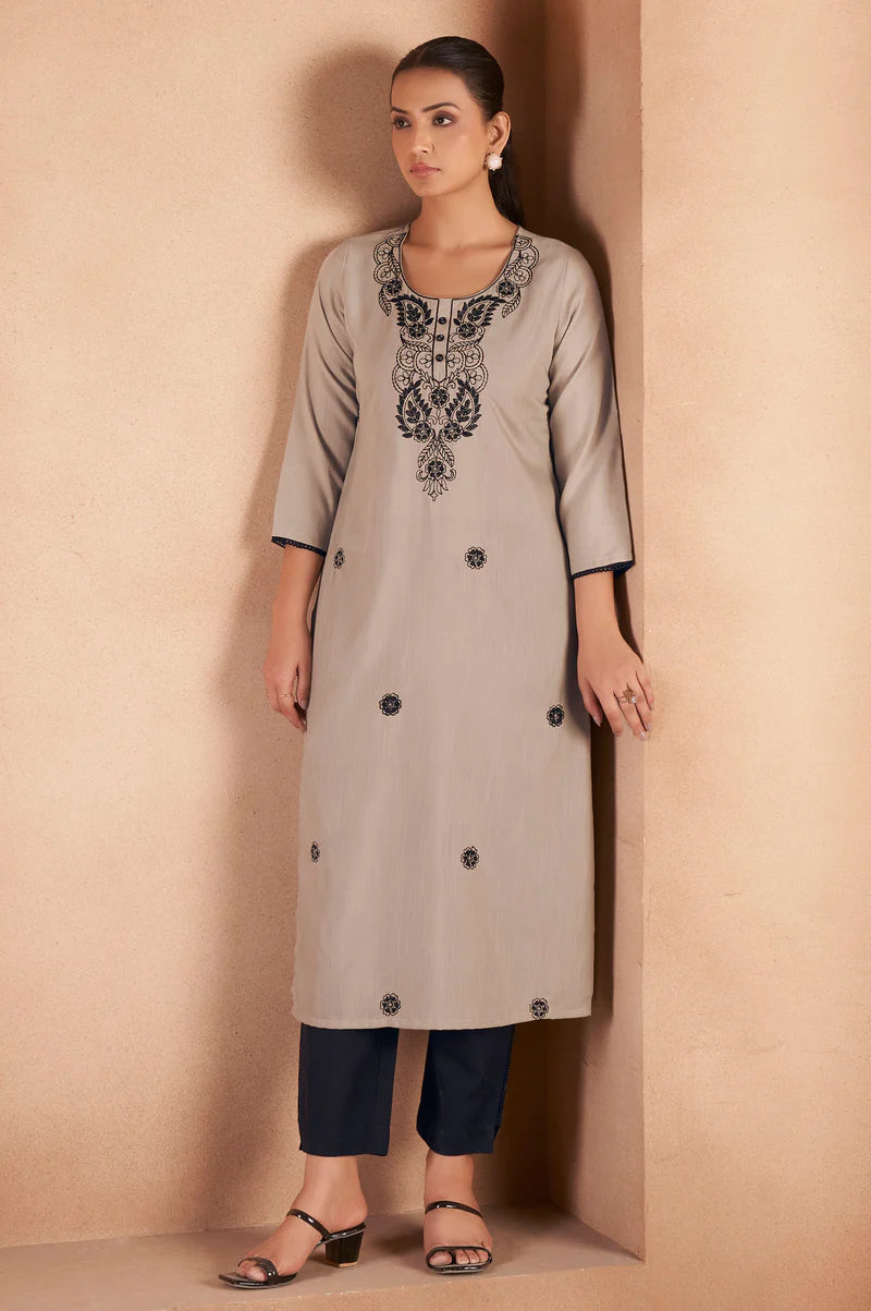 Pista Green Cotton Blend Chikankari Embroidered Kurta