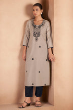 Pista Green Cotton Blend Chikankari Embroidered Kurta