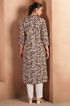 Turquoise Cotton Blend Floral Printed Kurta