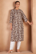 Turquoise Cotton Blend Floral Printed Kurta