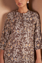 Turquoise Cotton Blend Floral Printed Kurta