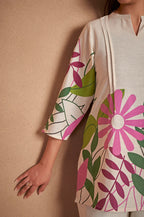 Off White Pure Cotton Floral Printed Co-Ord Set For Women