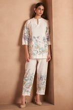 White Pure Cotton Floral Printed Co-Ord Set