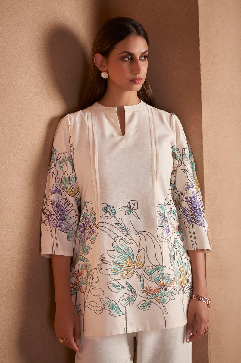 White Pure Cotton Floral Printed Co-Ord Set