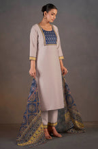 Cream Chinnon Floral Printed Kurta Set
