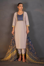 Cream Chinnon Floral Printed Kurta Set