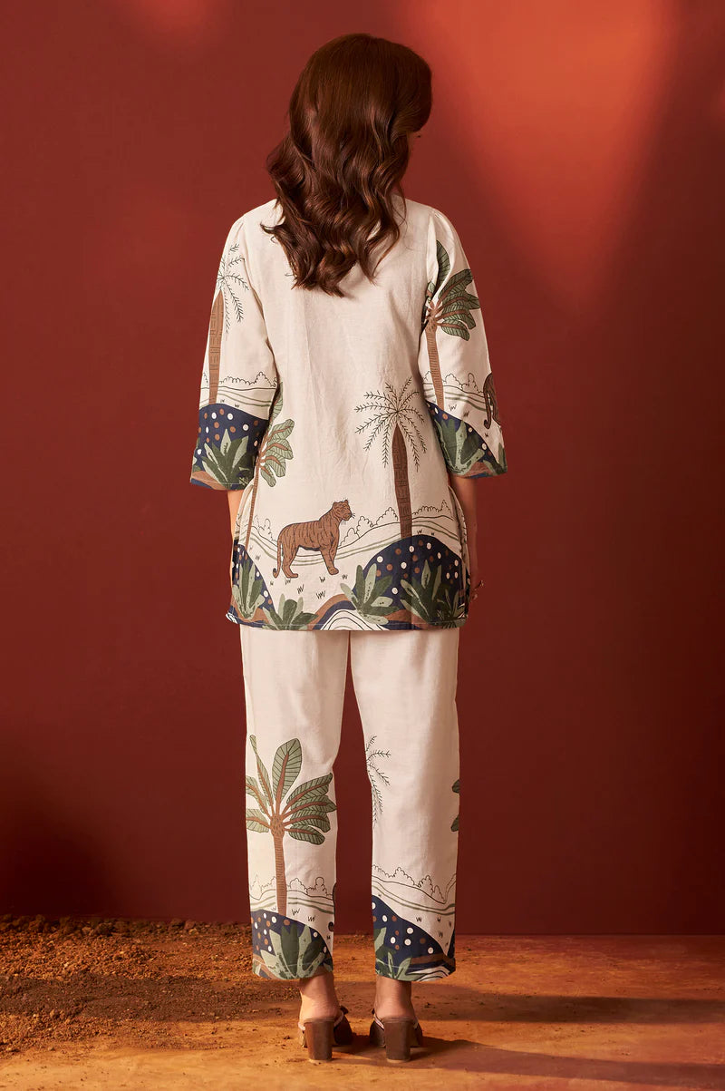 Off White Pure Cotton Printed Co-Ord Set