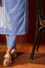 Sky Blue Pure Cotton Schiffly Kurta Set with Dupatta
