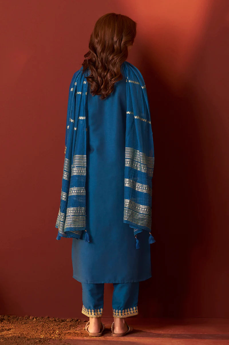 Green Chinnon Embroidered Kurta Set With dupatta