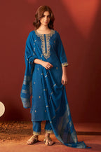 Green Chinnon Embroidered Kurta Set With dupatta
