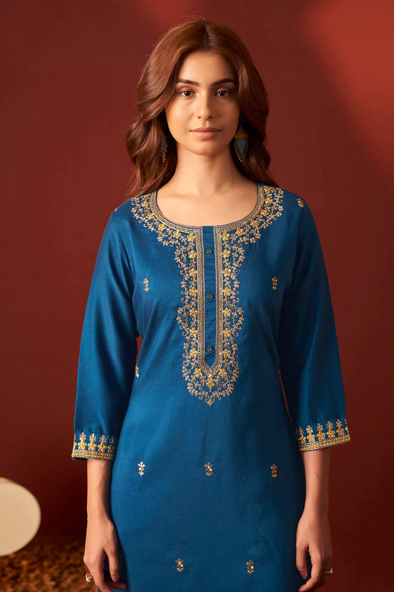 Green Chinnon Embroidered Kurta Set With dupatta