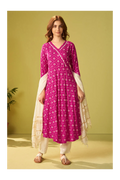 Pink Viscose Rayon Printed Anarkali Kurta Set With Dupatta