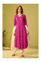 Pink Viscose Rayon Printed Anarkali Kurta Set With Dupatta