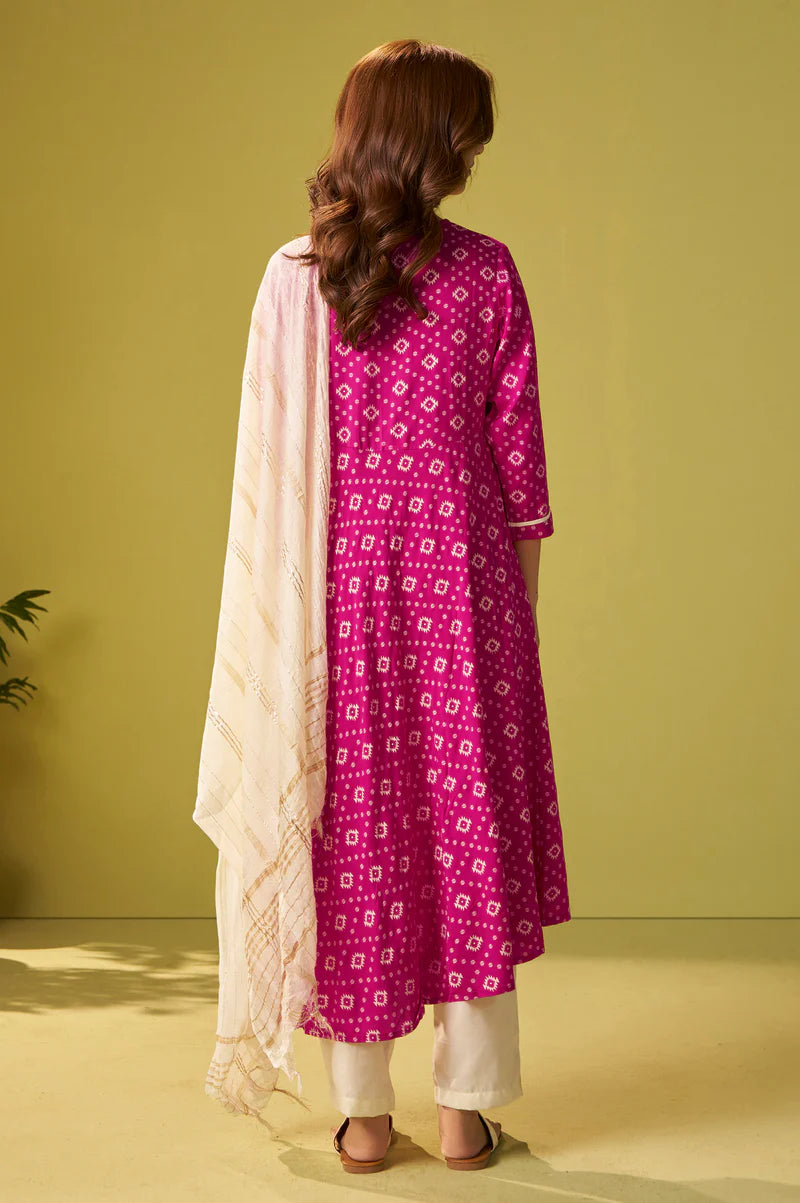 Pink Viscose Rayon Printed Anarkali Kurta Set With Dupatta