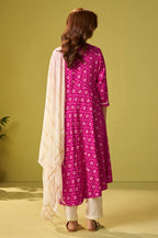 Pink Viscose Rayon Printed Anarkali Kurta Set With Dupatta