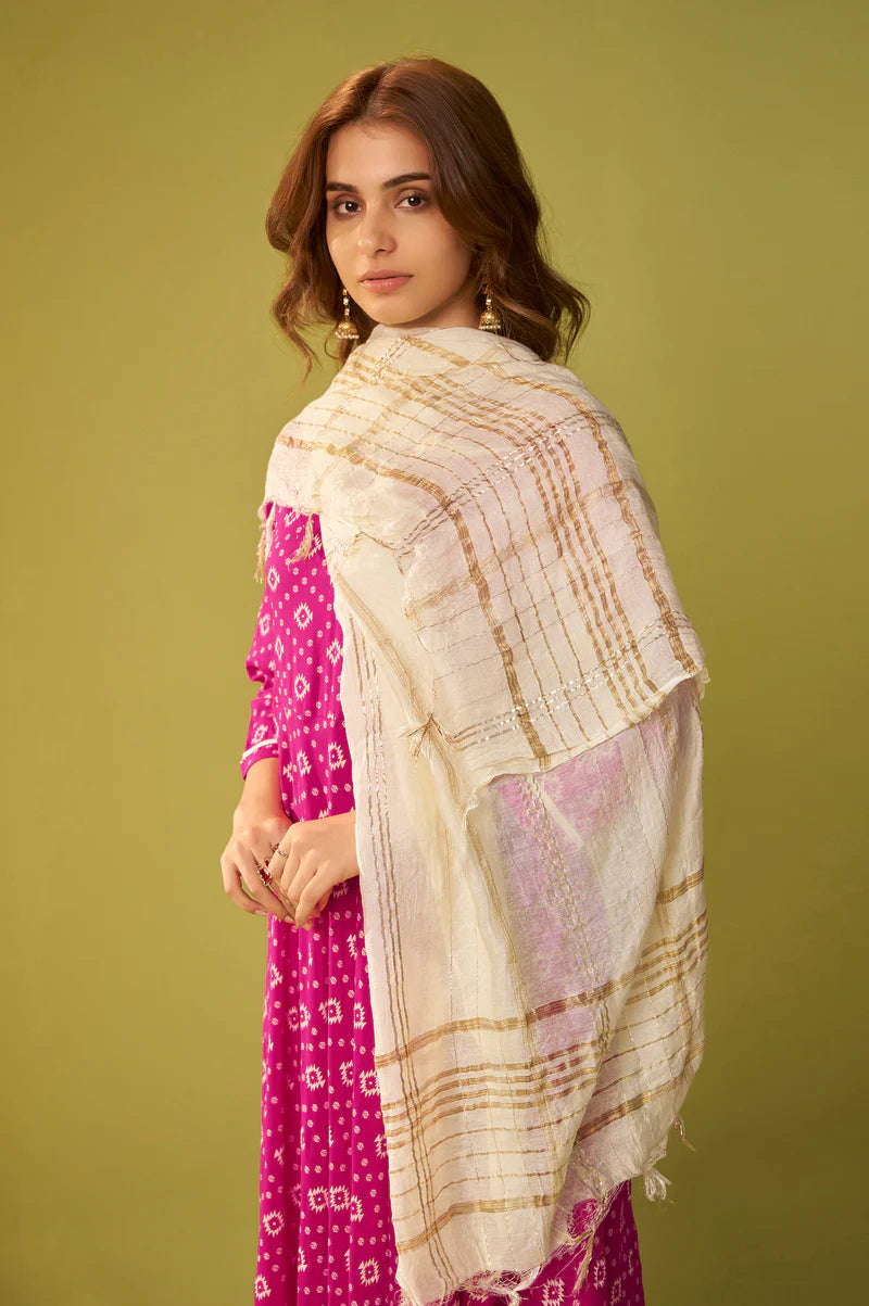 Pink Viscose Rayon Printed Anarkali Kurta Set With Dupatta